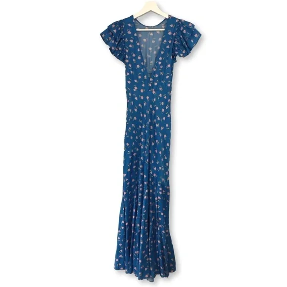 Saylor Jen Blue Floral Polka Dot Maxi Dress XS - Picture 2 of 15